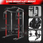 GarveeHome 2000 LBS Power Cage, Squat Rack, Multifunctional Weight Cage with Cable Crossover System and LAT Pulldown, Workout Cage with Adjustable Safety Bars for Home Gym, Red - Image 4