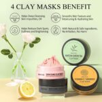SHVYOG 4Pcs Face Mask Set - Turmeric Clay Mask, Vitamin C, Green Tea, Rose, Dead Sea Mud Mask, Skin Care Mask for Deep Cleansing, Refining Pores, Valentine's Day Gifts for Women- 240g - Image 4