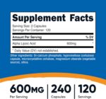 Nutricost Alpha Lipoic Acid 600mg Per Serving, 240 Capsules - Gluten Free, Vegetarian Capsules, Soy Free & Non-GMO - Image 3