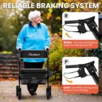 BlessReach Foldable Rollator Walkers with Seat for Seniors, 450 lb Capacity, 8'' Wheels, 18" Big Seat, 6-Position Height, Heavy-Duty Aluminum Rolling Walker (Black) - Image 4