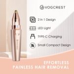 VG VOGCREST Eyebrow & Facial Trimmer: 2 in1 Rechargeable Facial Hair Removal & Eyebrow Shaver - Body Razor with Built-in LED Light (Rose Gold) - Image 3