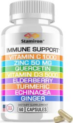 8 in 1 Immune Support with Quercetin Zinc 50mg Vitamin C 1000mg Vitamin D3 5000 IU and Elderberry Echinacea Ginger for Adults Kids - VIT D Supplement Veg Capsules - Image 2