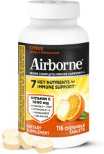 Airborne Vitamin C 1000mg (per Serving) - Citrus Chewable Tablets (116 Count in a Bottle), Gluten-Free Immune Support Supplement, with Vitamins A C E, Zinc, Selenium, Echinacea, Ginger, Antioxidants - Image 2