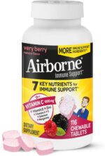Airborne Vitamin C 1000mg (per Serving) - Very Berry Chewable Tablets (116 Count in a Bottle), Gluten-Free Immune Support Supplement, with Vitamins A C E, Zinc, Selenium, Ginger, Antioxidants - Image 2