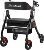 BlessReach Foldable Rollator Walkers with Seat for Seniors, 450 lb Capacity, 8'' Wheels, 18" Big Seat, 6-Position Height, Heavy-Duty Aluminum Rolling Walker (Black) - Image 2