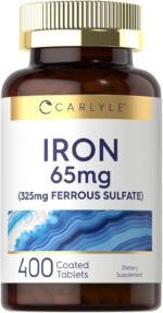 Carlyle Iron Ferrous Sulfate 325mg, 65 mg | 400 Tablets | Non-GMO, Gluten Free, and Vegetarian Supplement | High Potency - Image 2