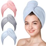 Hicober Microfiber Hair Towel Wrap, Fast Drying Hair Towels for Women, Soft Lightweight Quick Dry Turban for Curly & Long Hair–3 Pack(Blue/Grey/Pink) - Image 2