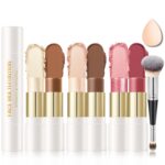 IONSGAKO 6 Colors Cream Contour Stick Makeup Kit, Double-ended Cream Highlighter Stick Bronzer and Blush Stick for Sculpt the Cheeks, Matte & Dewy Finish, Face Contour Kit for Beginners, Set B - Image 2