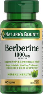 Nature’s Bounty Berberine 1000mg Capsules, Supports Heart Health, Cholesterol & Blood Sugar Levels in a Normal Range, Non-GMO Supplement, 60 Count - Image 2