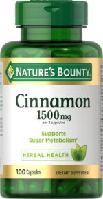 Nature's Bounty Cinnamon Capsules, Herbal Supplement, Supports Sugar Metabolism, 1500mg, 100 Capsules - Image 2
