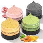 SHVYOG 4Pcs Face Mask Set - Turmeric Clay Mask, Vitamin C, Green Tea, Rose, Dead Sea Mud Mask, Skin Care Mask for Deep Cleansing, Refining Pores, Valentine's Day Gifts for Women- 240g - Image 2