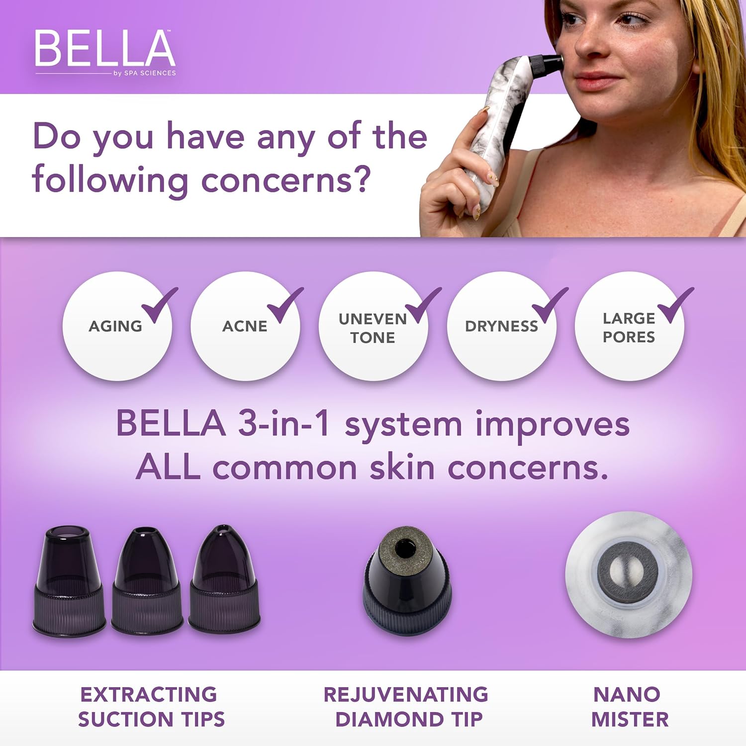 Spa Sciences - Bella Microdermabrasion Pore Extractor & Nano Mister - 3-in-1 - Exfoliation & Pore Purification - Hydrating, Refreshing, Soothing - for All Skin Types - Rechargeable - Image 2