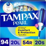 Tampax Pearl Tampons for Women Multipack, with LeakGuard Braid, Light/Regular/Super Absorbency, Unscented, 94 Count (2 Packs of 47) - Image 2