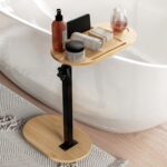 Yumkfoi Bamboo Bathtub Tray Table with Adjustable Height, Freestanding Bath Caddy Tray for Tub Against Wall, Bathtub Side Table for Luxury Bath Home Spa Homewarming - Patent Protected (Natural) - Image 2
