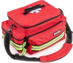 Scherber First Responder Fully-Stocked Professional Essentials EMT/EMS Trauma Kit | HSA/FSA Approved | Reflective Bag w/8 Zippered Pockets & Compartments & 200+ First Aid Supplies - Red - Image 3