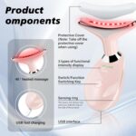 Neck&Face Massager with 7 Colors-Multi-Functional Skincare Tool,Home Beauty Device for Wrinkles&Relaxation (Warm Pink) - Image 4