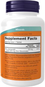NOW Foods Supplements, Zinc (Zinc Gluconate) 50 mg, Supports Enzyme Functions*, Immune Support*, 250 Tablets - Image 3