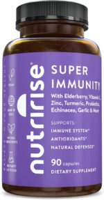 NutriRise Immunity Complex Immune Support Supplement with Vitamin C, E, B6, Zinc, Turmeric Curcumin, Elderberry, Echinacea, 7.2 Billion CFU Probiotics for Gut Health, 90 Count - Image 2