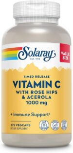 SOLARAY Vitamin C 1000mg - Time Release Vitamin C Capsules w/Rose HIPS and Acerola for Bioflavonoid Support - Two-Stage, All-Day Immune Support - Vegan, 60 Day Guarantee, 275 Servings, 275 VegCaps - Image 2