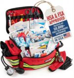 Scherber First Responder Fully-Stocked Professional Essentials EMT/EMS Trauma Kit | HSA/FSA Approved | Reflective Bag w/8 Zippered Pockets & Compartments & 200+ First Aid Supplies - Red - Image 2