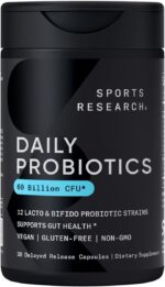 Sports Research Daily Probiotics with Prebiotics, 60 Billion CFU - Vegan Capsules for Gut Health & Digestive Support, Probiotics for Women & Men - Non-GMO Verified & Gluten Free - 30 Count - Image 2