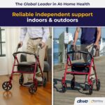 Drive Medical Rollator Walker with Seat - Stable Mobility Support - Height Adjustable - Durable Steel Frame Construction - Smooth 7.5" Wheels - Foldable Frame - 350 Lb Limit - Red - Image 3