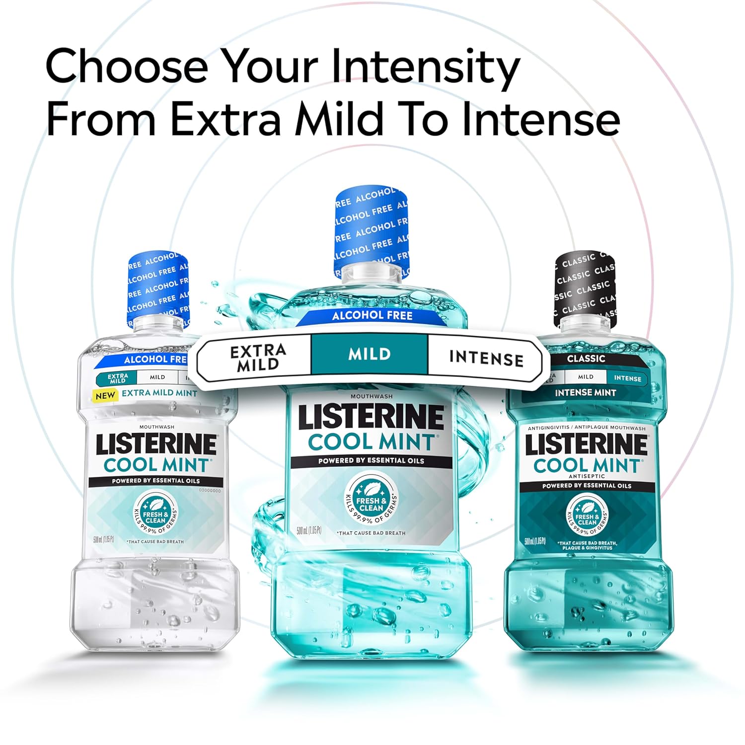 Listerine Cool Mint Alcohol-Free Mild Mouthwash, Oral Rinse Kills 99.9% of Germs That Cause Bad Breath, Less Intense Taste, Mild Mint Flavor, 1 L - Image 3
