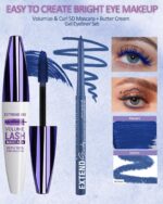 Blue Mascara and Eyeliner Set, 5D Waterproof Mascara Volume and Length Natural Lengthening Curling, Smudge Proof Blue Eyeliner Pencil, Natural Eye Makeup Kit for Women, Christmas Set-02 - Image 3