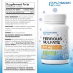 Puregen Labs Ferrous Sulfate 325 mg (65 mg Elemental Iron) High Potency Iron Supplement | No Artificial Color Additives - 200 Tablets - Image 3