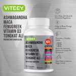 Viteey Ashwagandha Maca Fenugreek Supplement with Tongkat Ali – Drive, Passion & Energy Support for Men & Women – Mood, Calm & Stress Support - 60 Capsules - Image 4