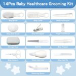 Baby Healthcare and Grooming Kit, 14 in 1 Baby Safety Set Newborn Nursery Health Care Set with Hair Brush Scale Nail Clippers for Baby Girls Boys (14 Kits Grey White) - Image 3