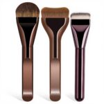 3PCS Foundation Brush Set, Flat, Tongue & Crescent Shape Makeup Brushes for Liquid, Powder, Cream - Soft Bristles, Wide Ultra-Thin Head for Flawless Smooth Makeup Application(Coffee) - Image 3