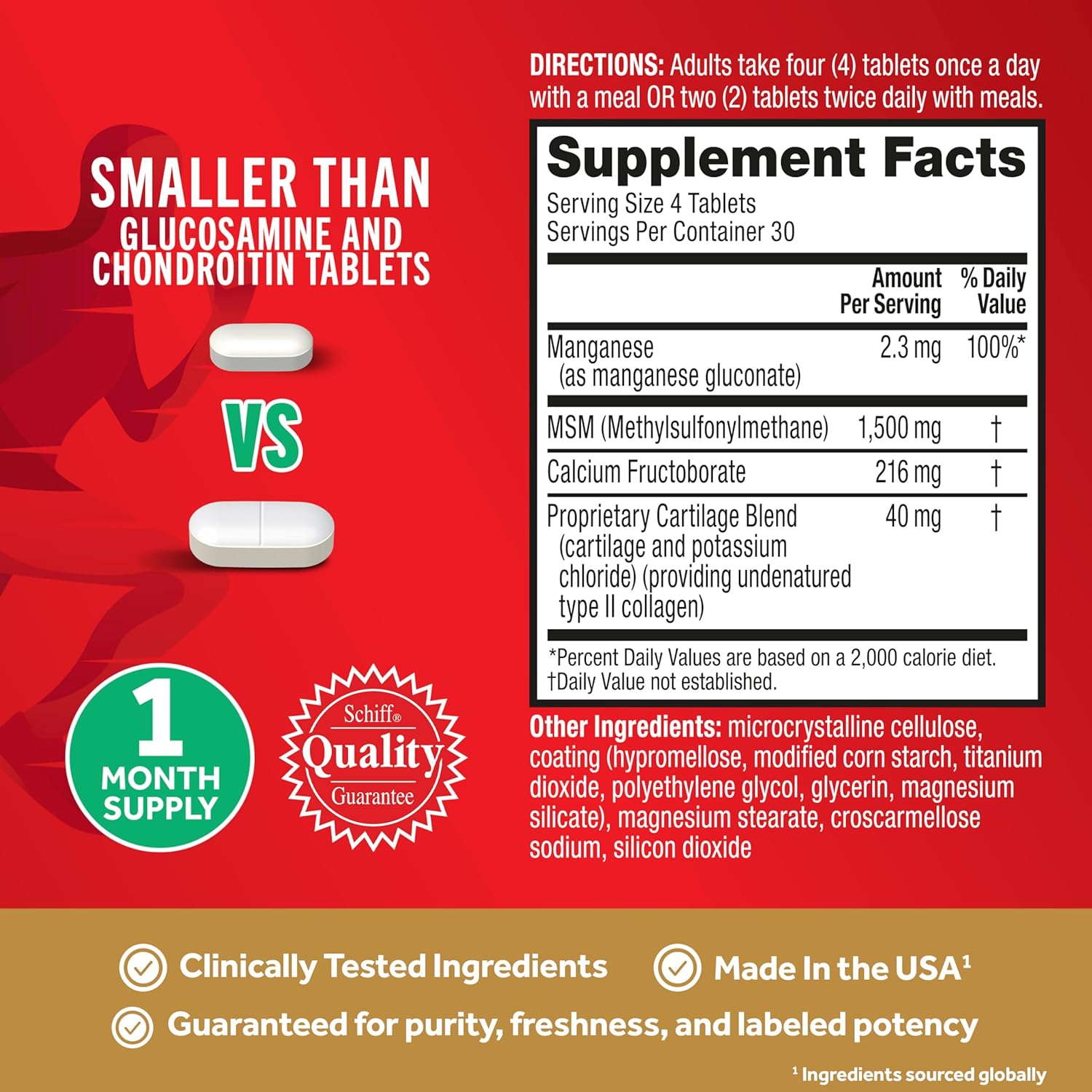 Move Free Ultra Pro with Quadruple Action Joint Support - Type 2 Collagen MSM Calcium Fructoborate & Manganese - Supports Joint Cartiliage Bone Connective Tissue, 120 Tablets (30 servings) - Image 4