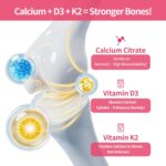 1200mg Calcium Citrate Gummies with Vitamin D3 for Women & Men, Sugar Free Chewable Calcium Supplements, Support Bone, Muscle & Immune, Strawberry Flavor - Image 3