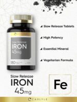 Carlyle Slow Release Iron 45 mg | 180 Tablets | Ferrous Sulfate Mineral Supplement | for Men & Women | Vegetarian, Non-GMO, and Gluten Free Formula - Image 4