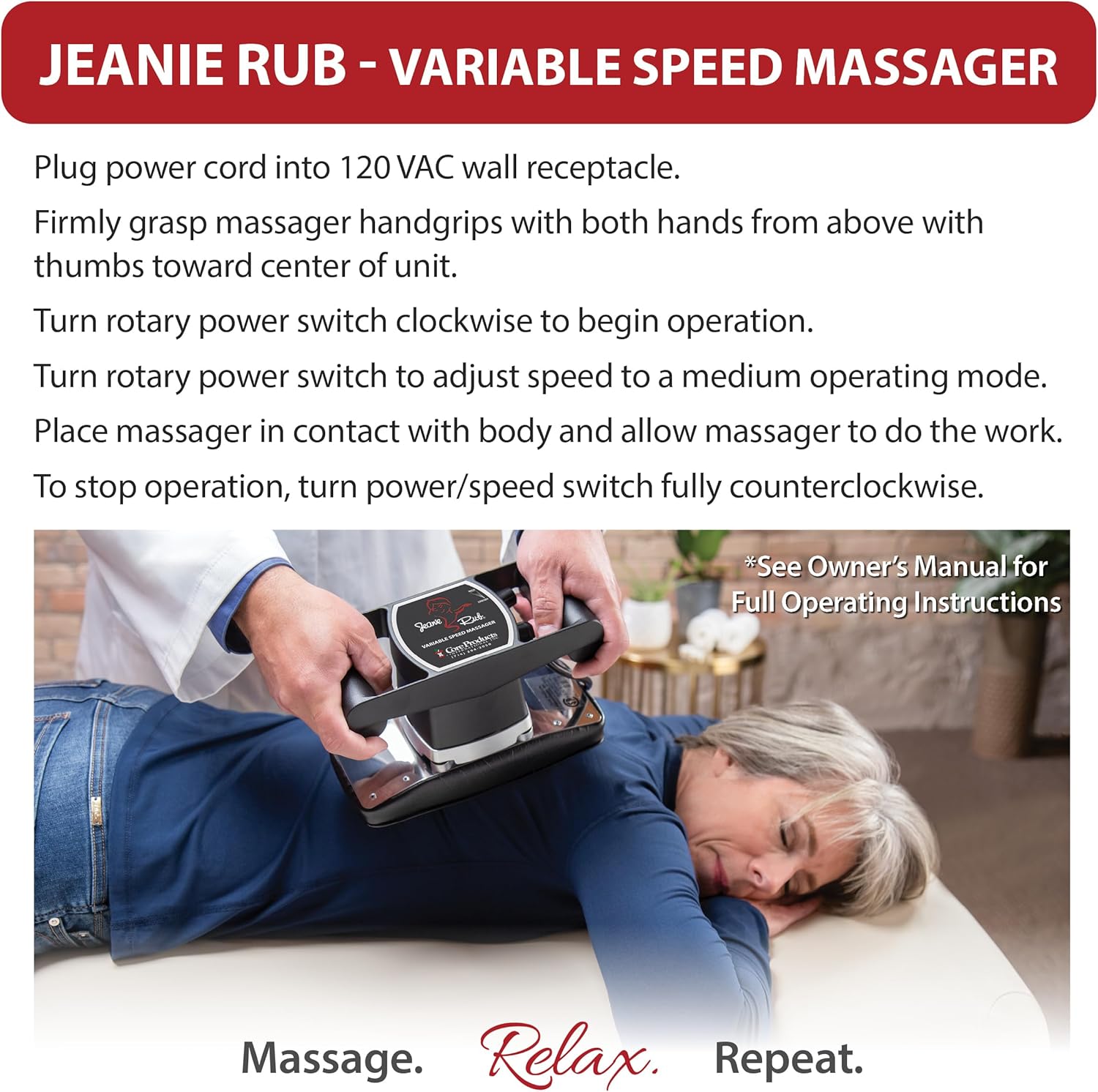 Core Products Jeanie Rub Variable Speed Massager, Deep Tissue Back Massager for Pain Relief, Body Massager for Shoulder Massage, Lumbar, Neck, Lower Back & Cellulite Massage - Image 3