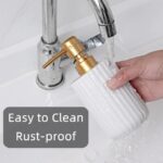 Chic Cylinder-Shaped Soap Dispenser, Vertical Stripe Design with Gold Pump, Ceramic Lotion Dispenser(Pink) - Image 3