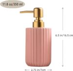 Chic Cylinder-Shaped Soap Dispenser, Vertical Stripe Design with Gold Pump, Ceramic Lotion Dispenser(Pink) - Image 4