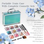 Color Nymph Beginner Makeup Kits For Teens With Train Case Included Full Makeup Kit Eyeshadow Palette Blushes Bronzer Highlighter Lipstick Brushes Mirror (Green) - Image 3