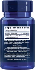 Life Extension Vitamin D3 175 mcg (7000 IU), Immune System Support, Bone Health, Brain Performance, Gluten-Free, Non-GMO, Once Daily, Two-Month Supply, 60 softgels - Image 3