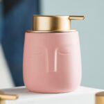 Unique Modern Soap Dispenser, Face-Shaped Ceramic Bottle with Rust Proof Gold Matte Pump, Decorative Lotion Dispenser for Bathroom or Kitchen (Pink) - Image 4
