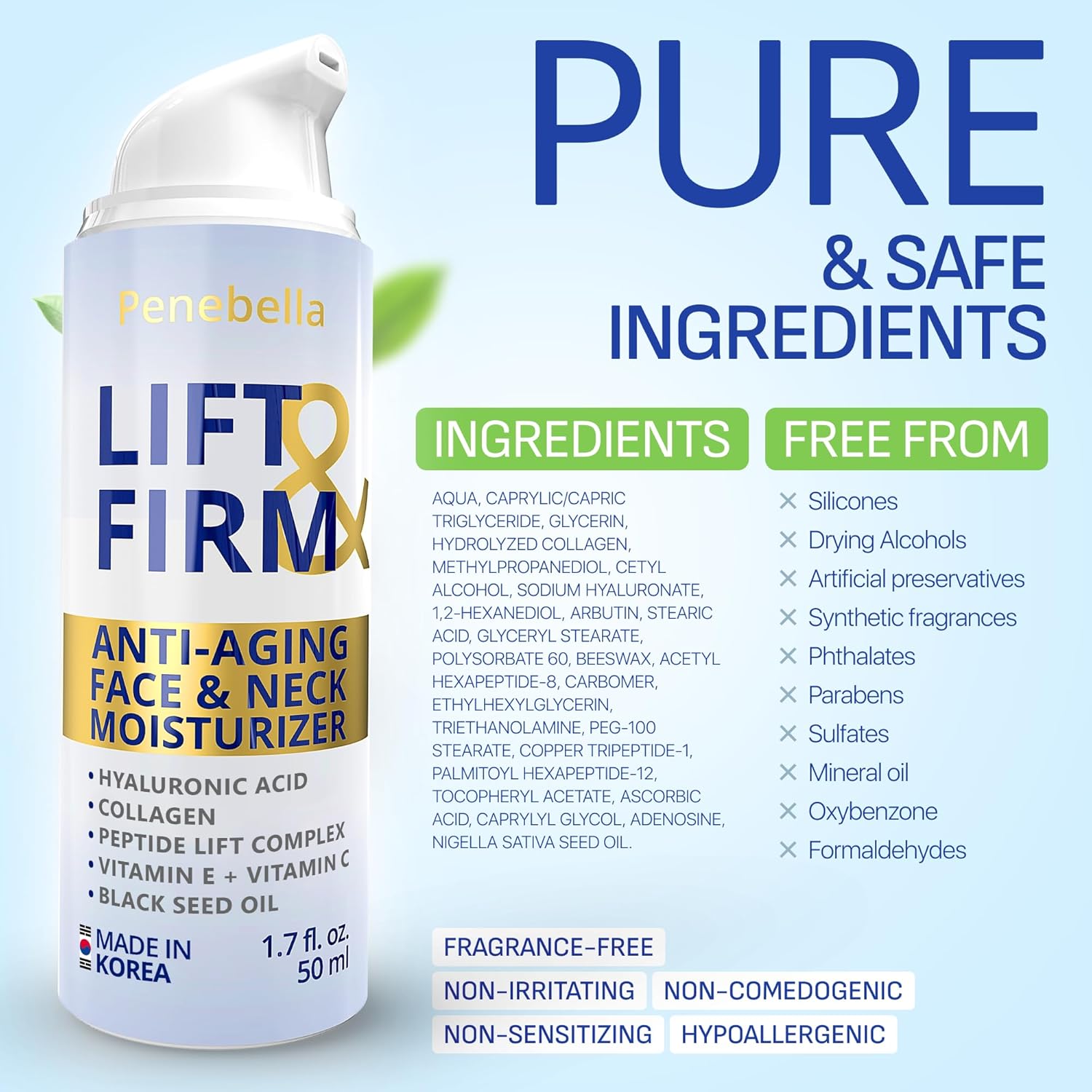 Face & Neck Cream for Tightening and Firming - Made in Korea - Collagen, Hyaluronic Acid, 3X Peptide Complex, Vitamin C + E - Face Moisturizer Anti Aging Treatment for All Skin Types - Image 5