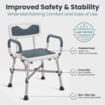 PELEGON Shower Chair for Elderly and Disabled (450lb) with Padded Armrests and Back, Adjustable Height Shower Seat, Heavy Duty Shower Chairs for Inside Shower, Handicap - Blue - Image 3