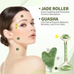 Guasha Tool for Face & Jade Roller for Face,Gua Sha Facial Tools for Reduce Puffiness and Improve Wrinkles,Green Jade Roller and Gua Sha Set Self Care Gifts for Women - Image 4