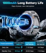 LIGE Military Smart Watches for Men(2 Bands),1000mAh/1.85" HD Large Screen Smartwatch, Flashlight/110+ Sports Modes/IP68 Waterproof/Sleep Monitor, Fitness Tracker Watch for iOS Android,Silver - Image 3