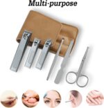 Nail Clipper Set, 6 Pcs Toenail Clippers, Stainless Steel Fingernail Clipper, and PU Leather Manicure Set, Gift Ideas (Beige) - Image 3
