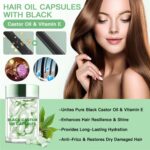 Hair Oil Capsules with Black Castor Oil & Vitamin E - Anti-Frizz Hair Vitamins Serum for Dry Damaged Hair - Leave-in Shine & Softness, Portable Travel Size (30 Count) - Image 4