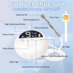 Pro Cordless Microdermabrasion Machine, Beauty Star Portable Facial Pore Vacuum Tool for Blackhead Removal, Glowing Skin, 3 Diamond Tips & 9-Setting Suction, Home and Salon Use - Image 8