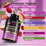 Resveratrol Supplement - 19-in-1 Organic Polyphenol Complex - Noni Extract | Berberine | Quercetin | Apple Cider Vinegar | Acai - Made in USA - Antioxidant & Heart Health Support - 120 Capsules - Image 5