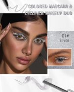 Silver Glitter Mascara + Eyeliner Pen Set, Shimmer Volume Colorful Mascara, Sparkling Liquid Eyeliner, Waterproof, High-Pigmented, All-Day Wear Shine Eye Makeup for Dazzling Looks - Image 3